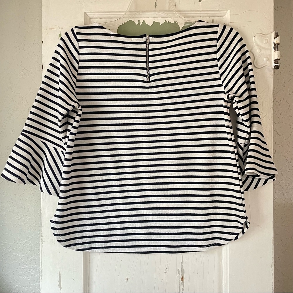 Green Envelope Navy Blue and White Striped Blouse - Picture 3 of 7